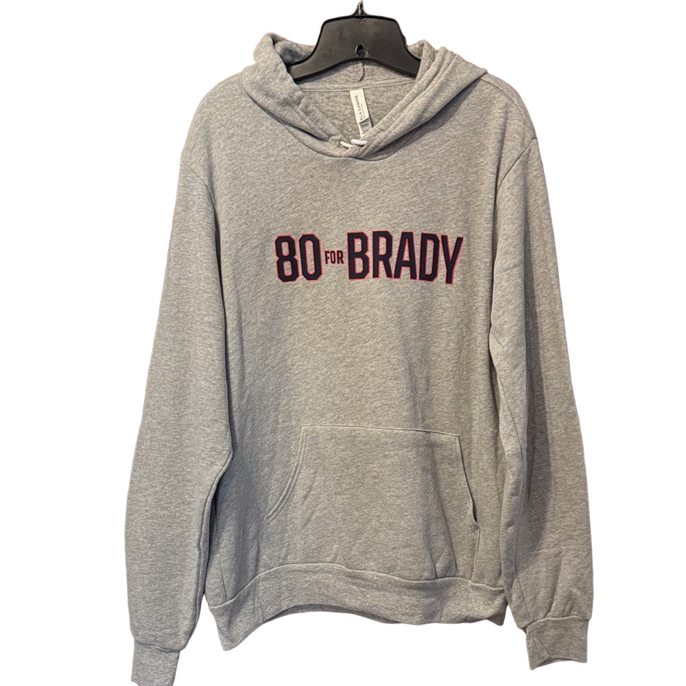 80 for Brady Movie Themed Pullover Gray Hoodie Unisex NWOT Size L